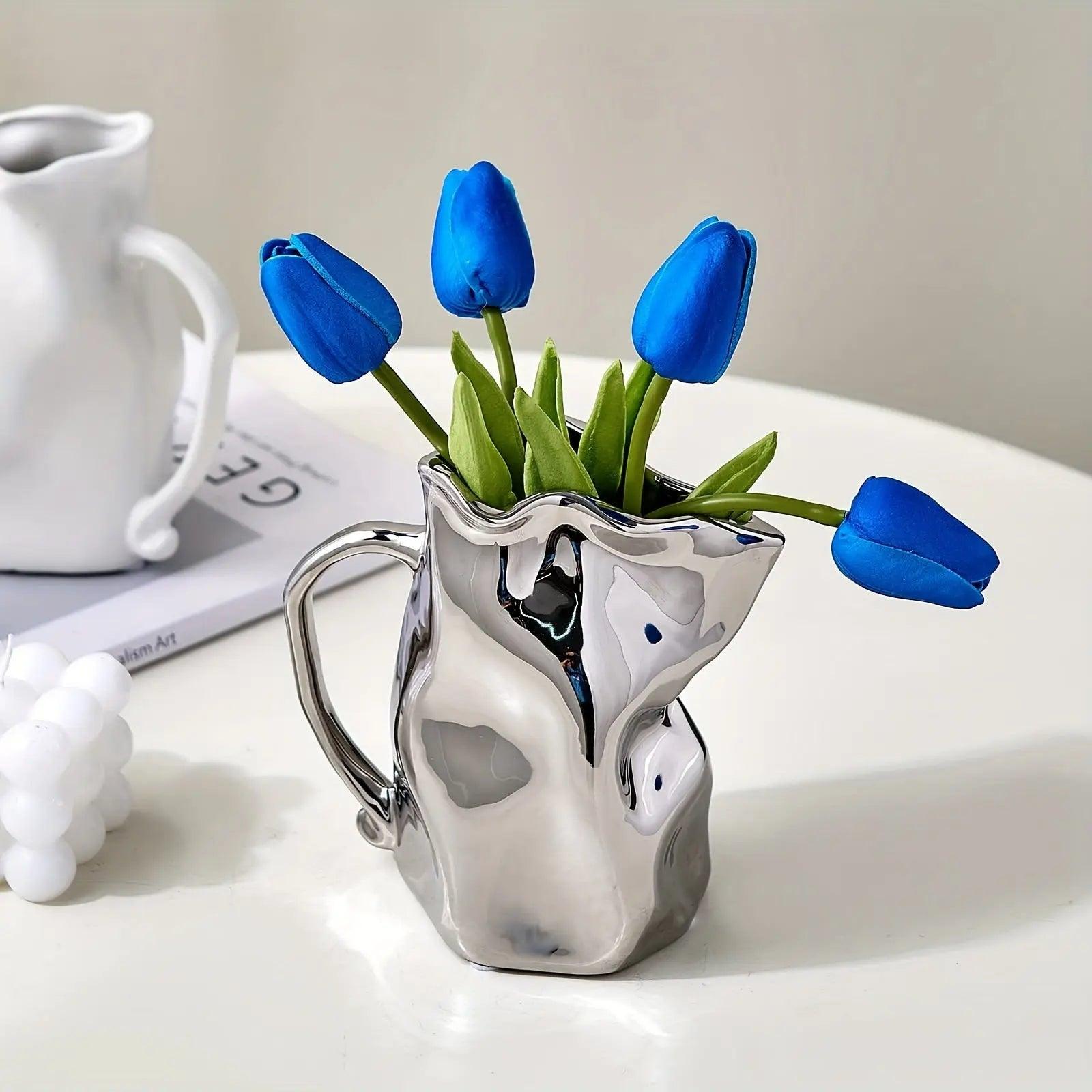 Elegant Collection | Tall White Ceramic Vase with Lustrous Finish | Modern Decor for Timeless Elegance