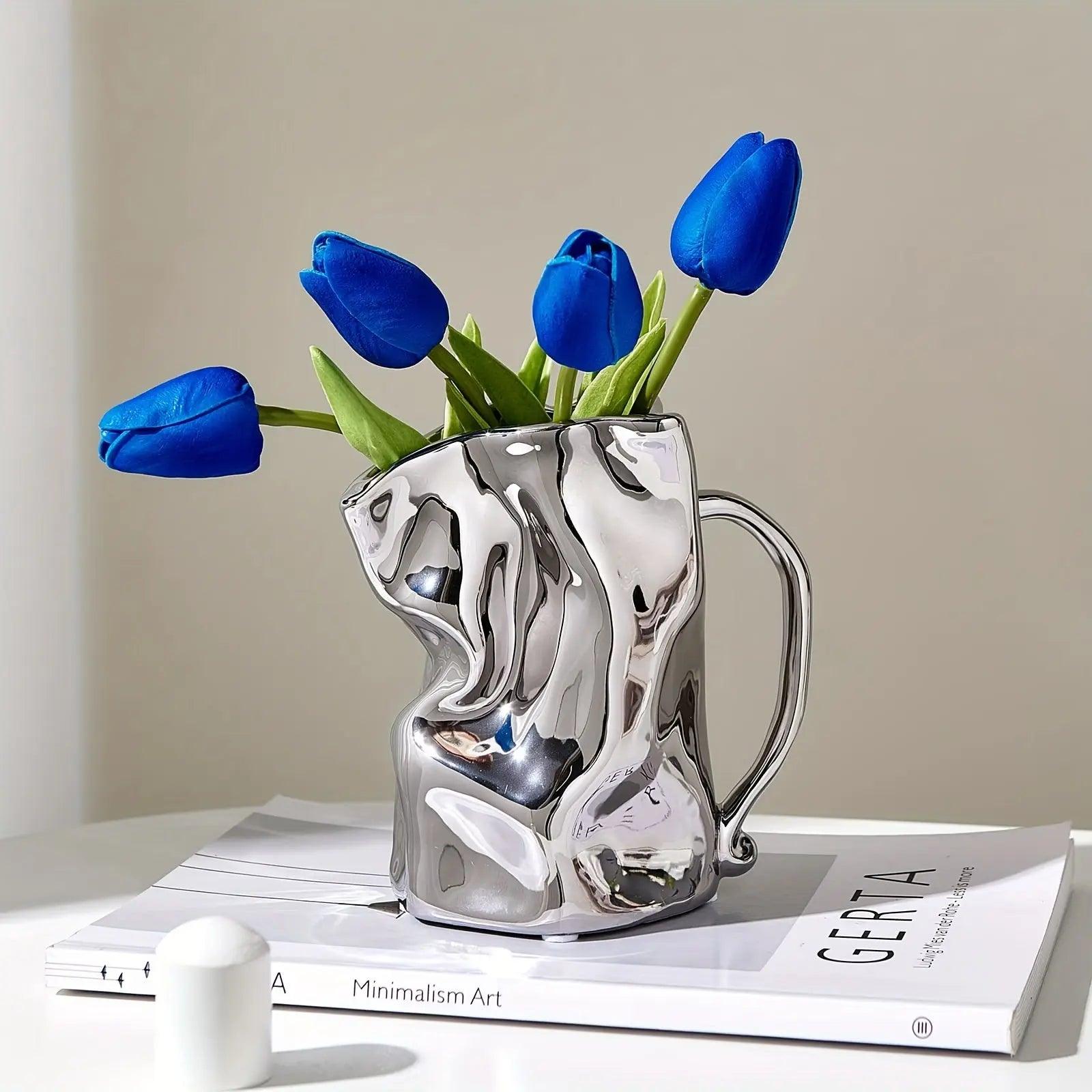 Elegant Collection | Tall White Ceramic Vase with Lustrous Finish | Modern Decor for Timeless Elegance
