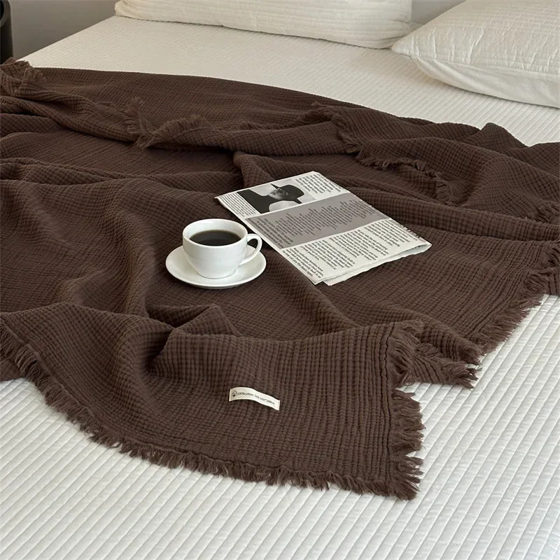 Elegant Cotton Sofa Blanket with Fringed Edges | Cozy Sofa Throws for Stylish Living Spaces