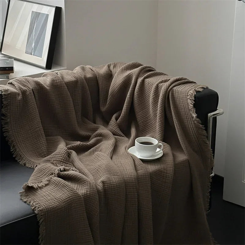 Elegant Cotton Sofa Blanket with Fringed Edges | Cozy Sofa Throws for Stylish Living Spaces