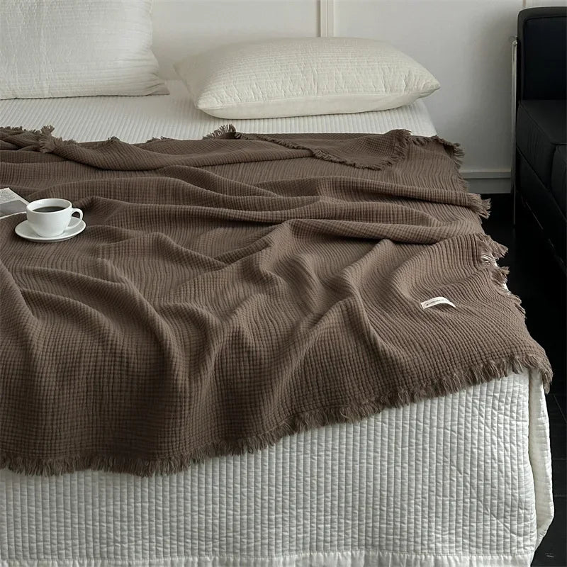 Elegant Cotton Sofa Blanket with Fringed Edges | Cozy Sofa Throws for Stylish Living Spaces