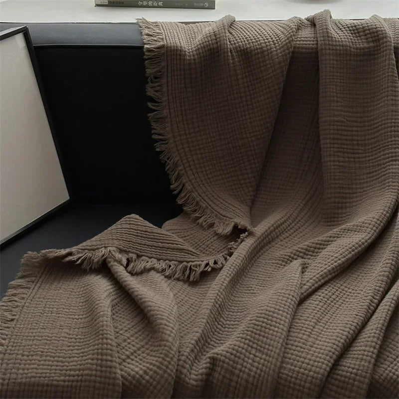 Elegant Cotton Sofa Blanket with Fringed Edges | Cozy Sofa Throws for Stylish Living Spaces