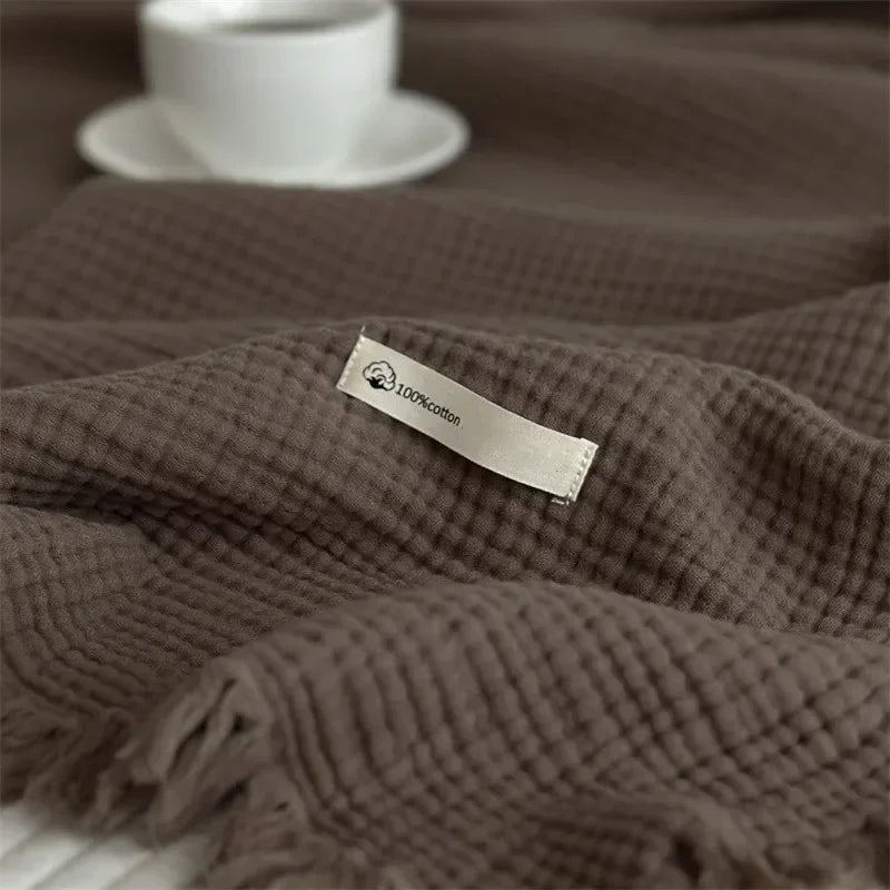 Elegant Cotton Sofa Blanket with Fringed Edges | Cozy Sofa Throws for Stylish Living Spaces