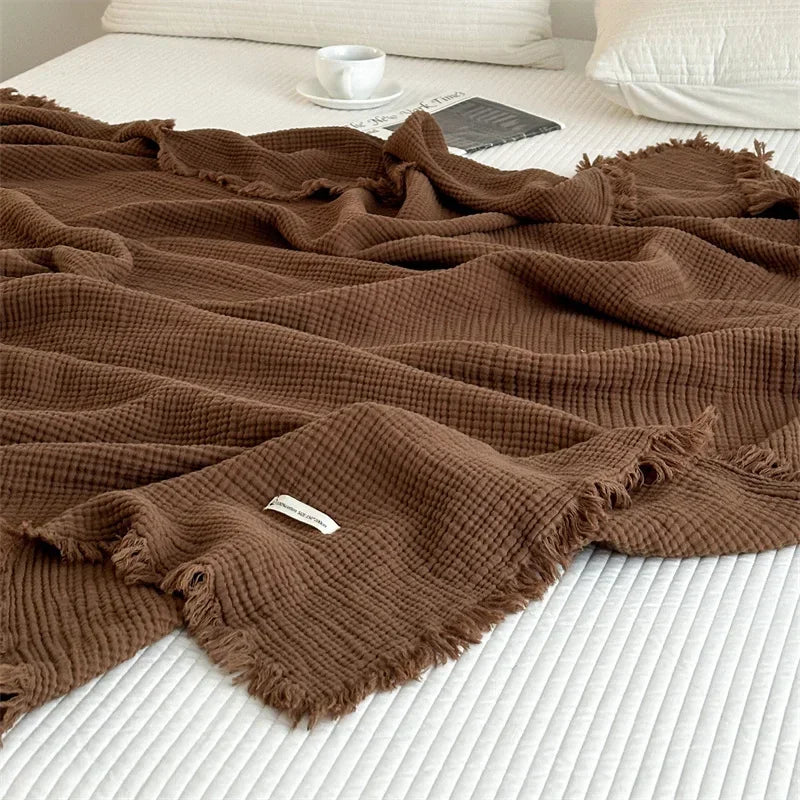 Elegant Cotton Sofa Blanket with Fringed Edges | Cozy Sofa Throws for Stylish Living Spaces