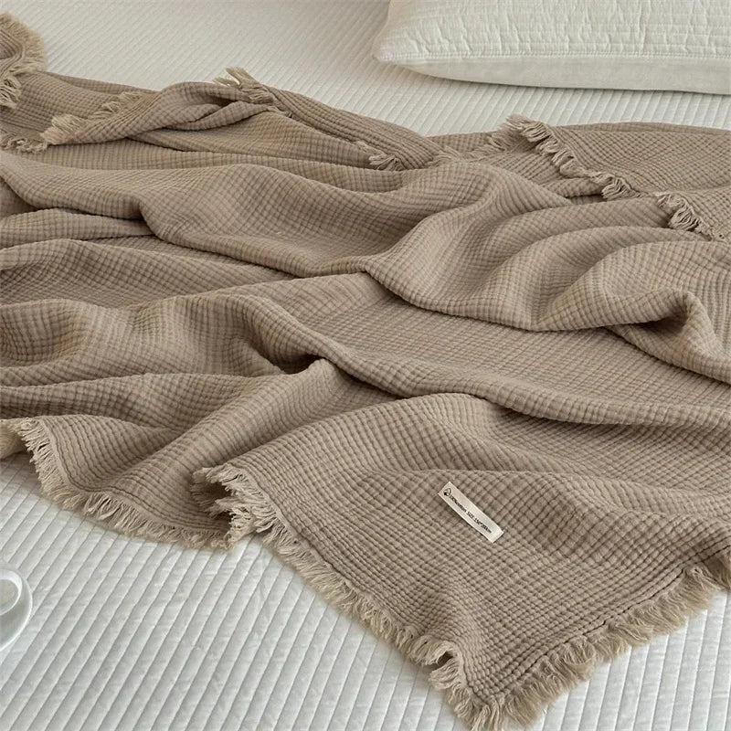 Elegant Cotton Sofa Blanket with Fringed Edges | Cozy Sofa Throws for Stylish Living Spaces