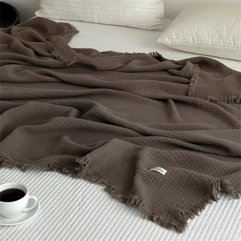 Elegant Cotton Sofa Blanket with Fringed Edges | Cozy Sofa Throws for Stylish Living Spaces