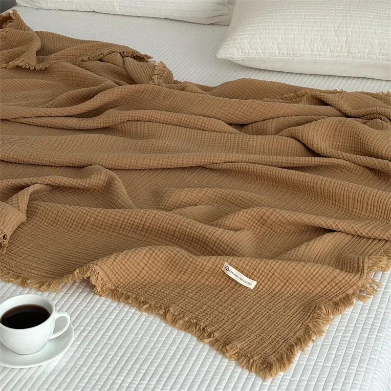 Elegant Cotton Sofa Blanket with Fringed Edges | Cozy Sofa Throws for Stylish Living Spaces