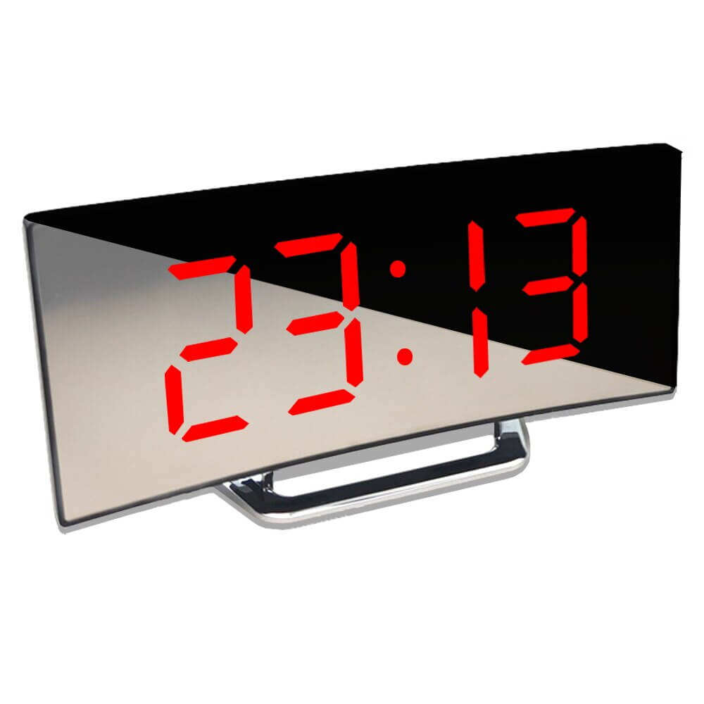 Elegant Curved Digital Alarm Clock with Adjustable Brightness | Contemporary LED Design for Easy Time Viewing