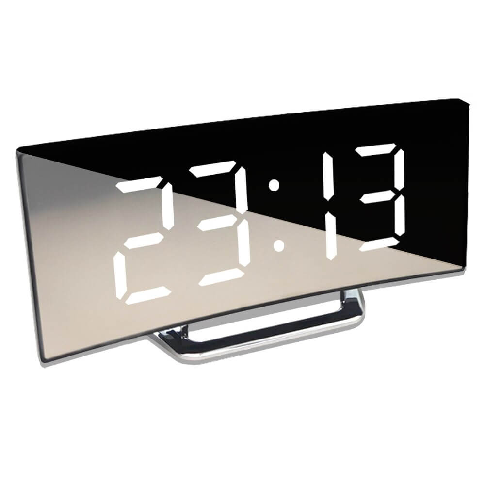 Elegant Curved Digital Alarm Clock with Adjustable Brightness | Contemporary LED Design for Easy Time Viewing