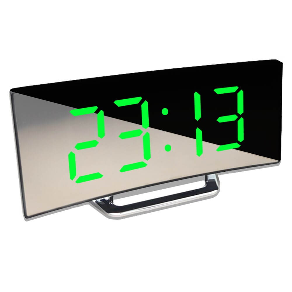 Elegant Curved Digital Alarm Clock with Adjustable Brightness | Contemporary LED Design for Easy Time Viewing