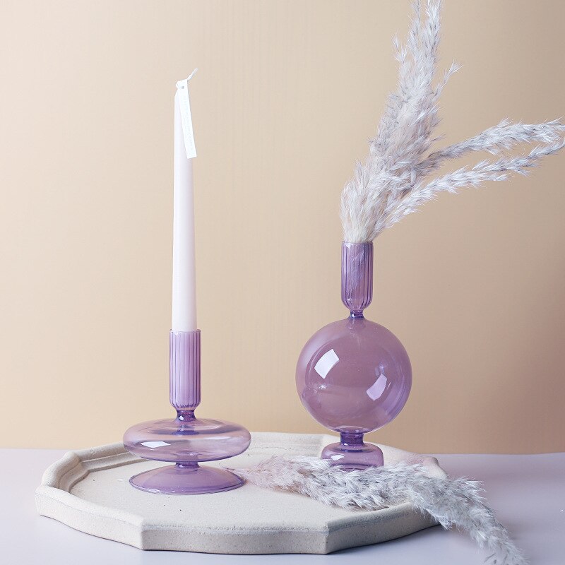 Elegant Glass Candle Holders | Lilac & Pink Taper Holders for Stylish Home Decor