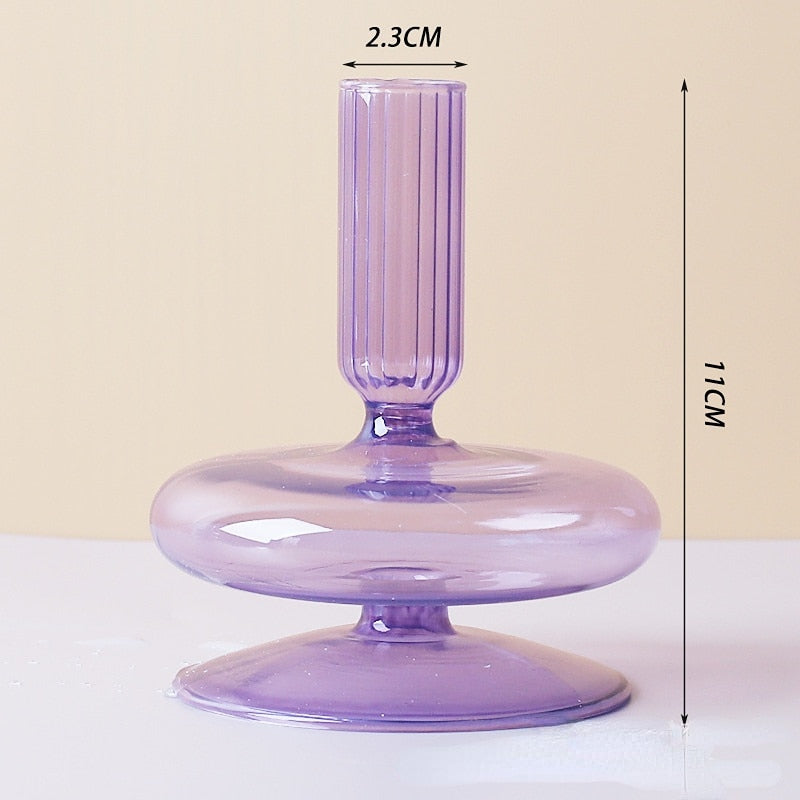 Elegant Glass Candle Holders | Lilac & Pink Taper Holders for Stylish Home Decor