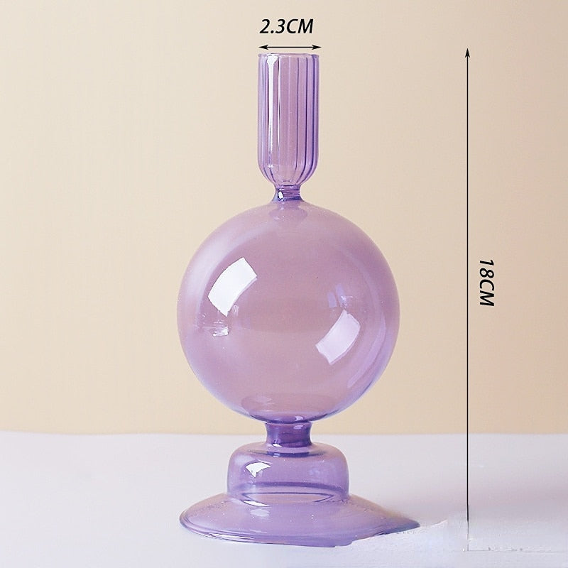 Elegant Glass Candle Holders | Lilac & Pink Taper Holders for Stylish Home Decor