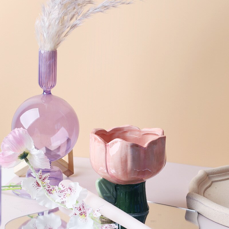 Elegant Glass Candle Holders | Lilac & Pink Taper Holders for Stylish Home Decor
