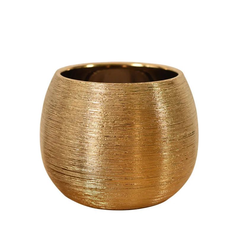 Elegant Gold-Coated Flower Pot | Textured Ceramic Planter for Stylish Indoor Decor