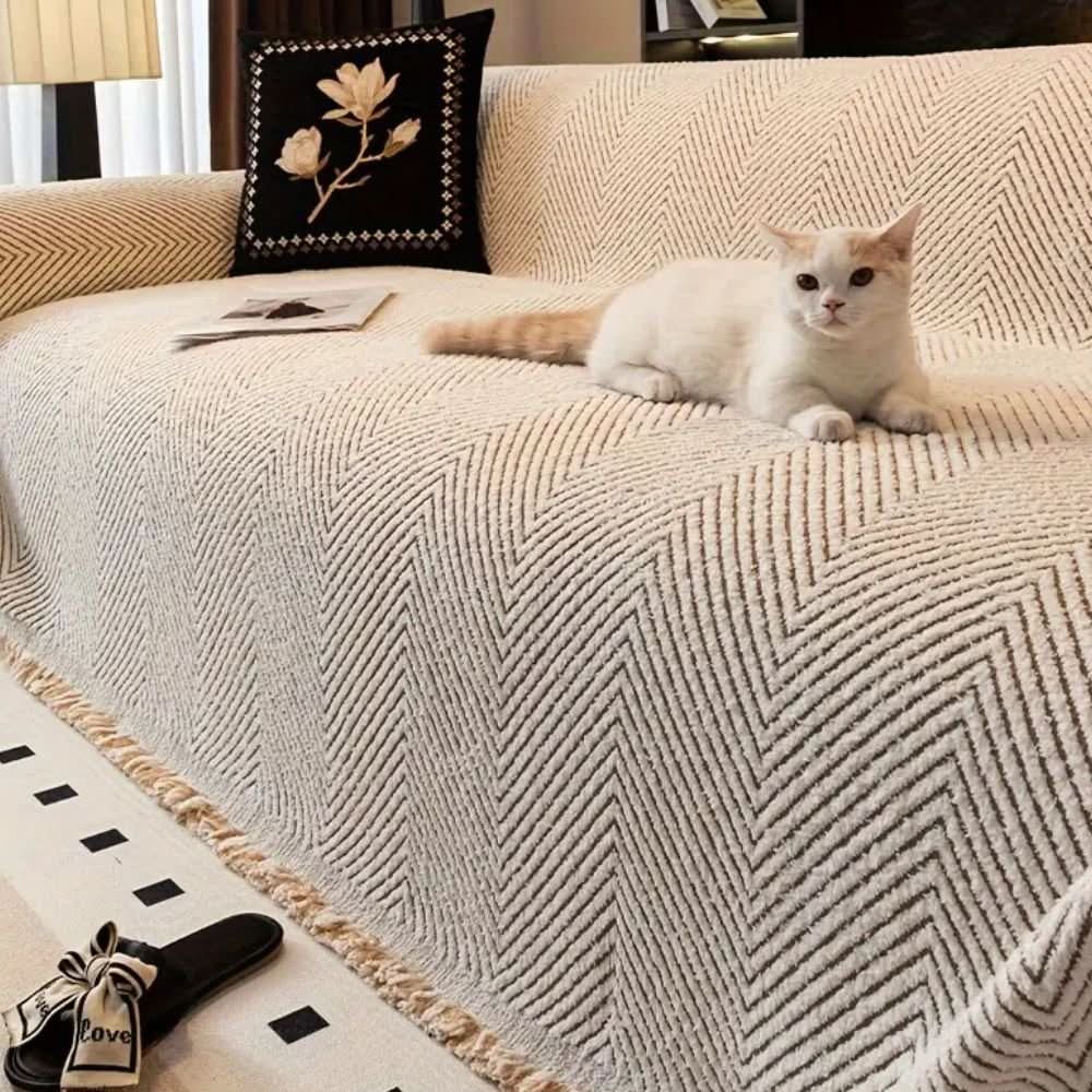 Elegant Herringbone Sofa Cover | Water-Resistant & Non-Slip Design for Ultimate Protection