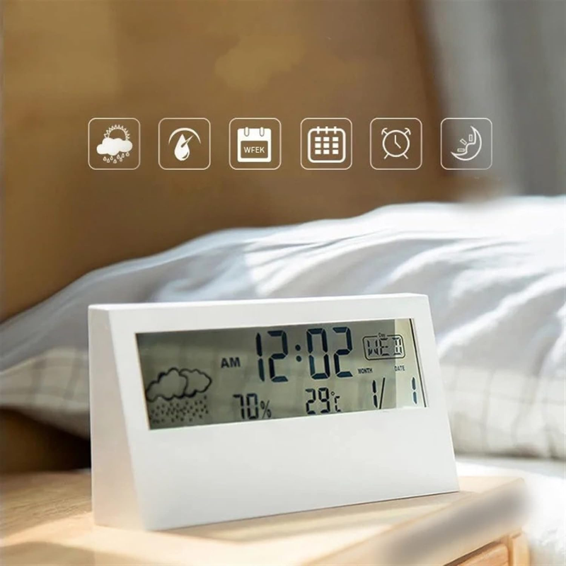 Elegant Minimalist | Digital Alarm Clock with Date, Temperature & Humidity Display | Stylish Home Decor for Modern Living