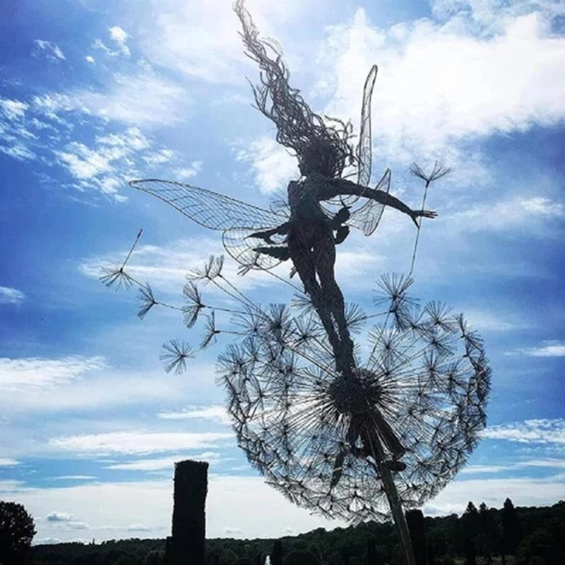 Enchanting Garden Statues | Fairy Tale Metal Sculptures with Weather-Resistant Design | Magical Outdoor Decor for Dreamy Landscapes