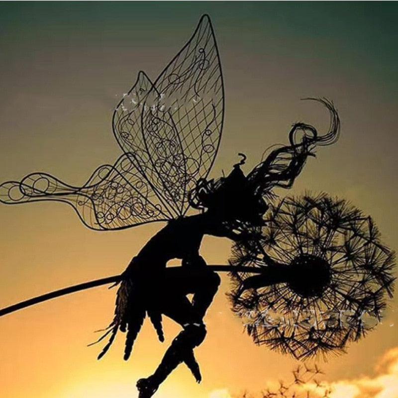 Enchanting Garden Statues | Fairy Tale Metal Sculptures with Weather-Resistant Design | Magical Outdoor Decor for Dreamy Landscapes
