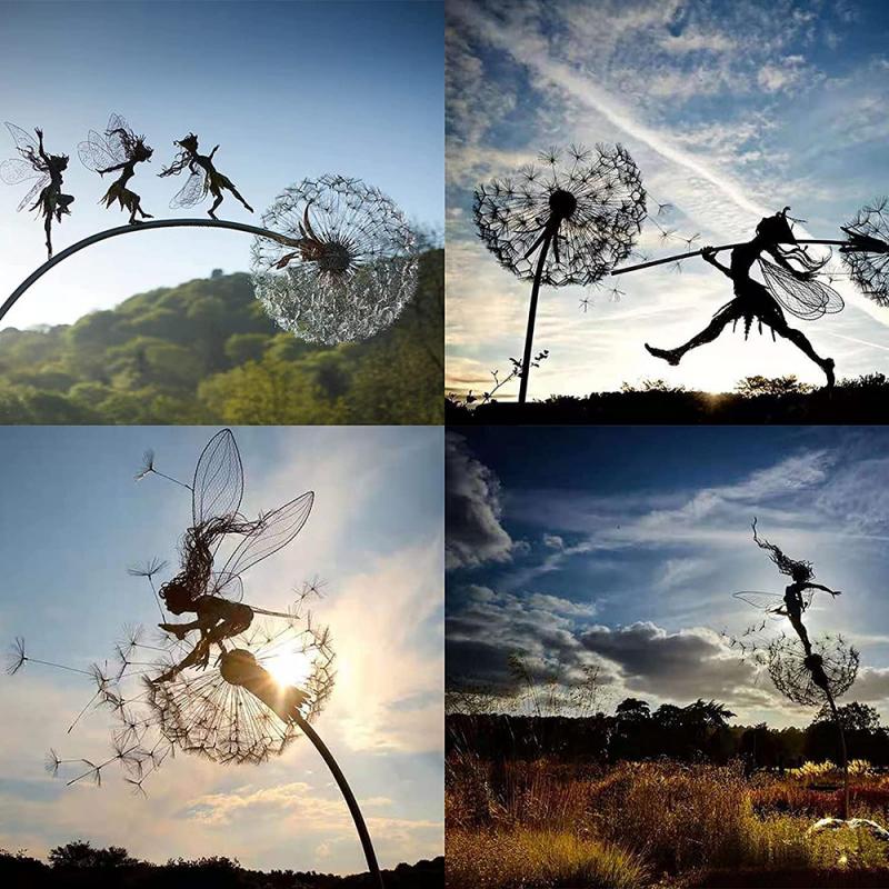 Enchanting Garden Statues | Fairy Tale Metal Sculptures with Weather-Resistant Design | Magical Outdoor Decor for Dreamy Landscapes