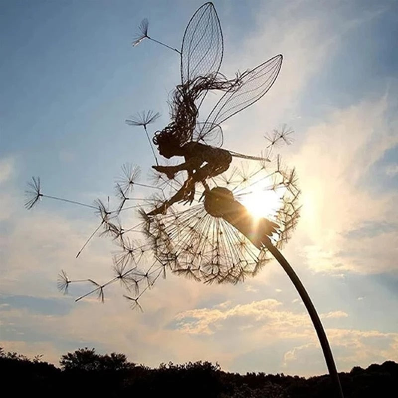 Enchanting Garden Statues | Fairy Tale Metal Sculptures with Weather-Resistant Design | Magical Outdoor Decor for Dreamy Landscapes