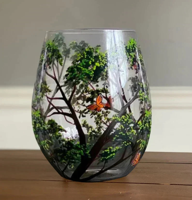 Hand Painted Wine Glasses | Four Seasons Tree Design for Seasonal Elegance