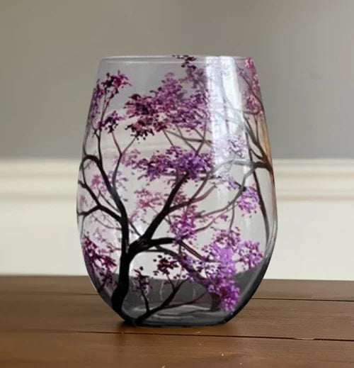 Hand Painted Wine Glasses | Four Seasons Tree Design for Seasonal Elegance