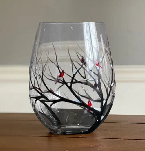 Hand Painted Wine Glasses | Four Seasons Tree Design for Seasonal Elegance