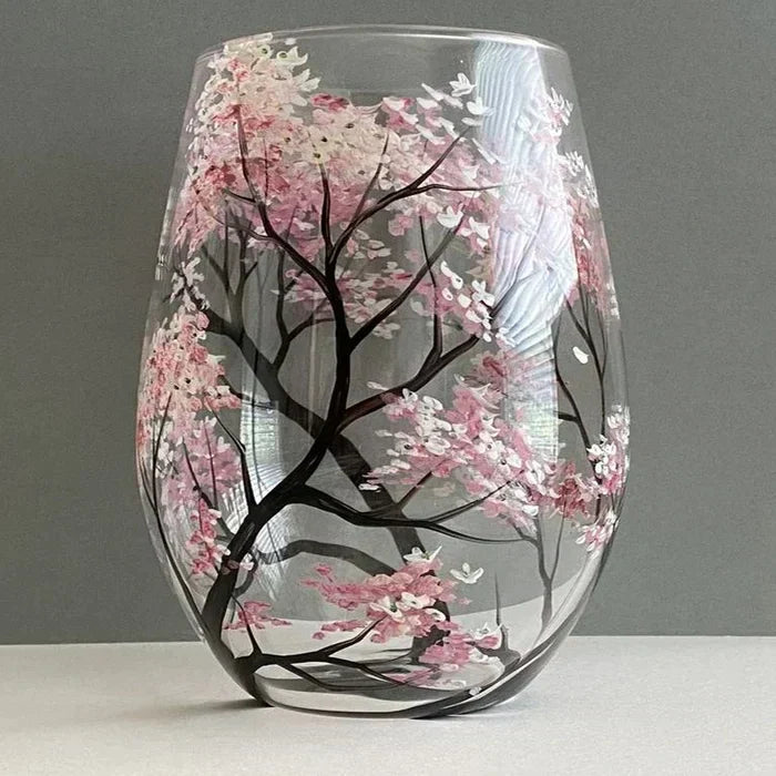 Hand Painted Wine Glasses | Four Seasons Tree Design for Seasonal Elegance