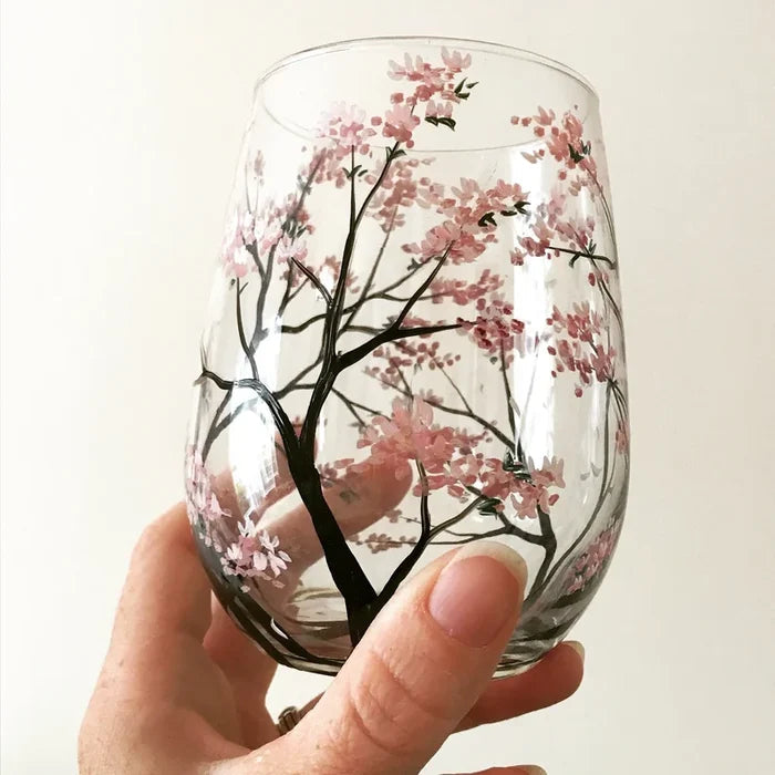 Hand Painted Wine Glasses | Four Seasons Tree Design for Seasonal Elegance
