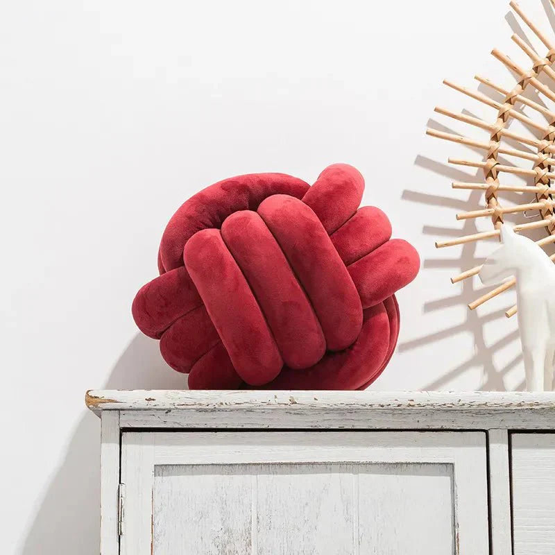 Knotty Cushion | Decorative Soft Suede Look Ball Cushion with Removable Cover | Cozy Accent for Home Decor
