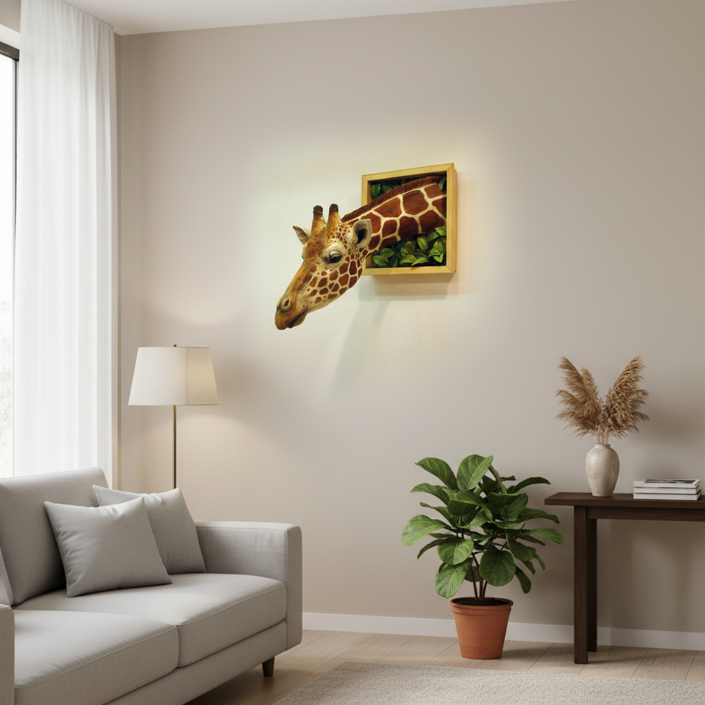 Lifelike 3D Giraffe Head Wall Art | Unique Emulsion Sculpture for Stunning Home Decor