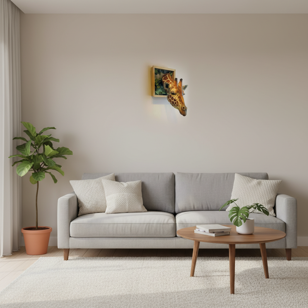 Lifelike 3D Giraffe Head Wall Art | Unique Emulsion Sculpture for Stunning Home Decor