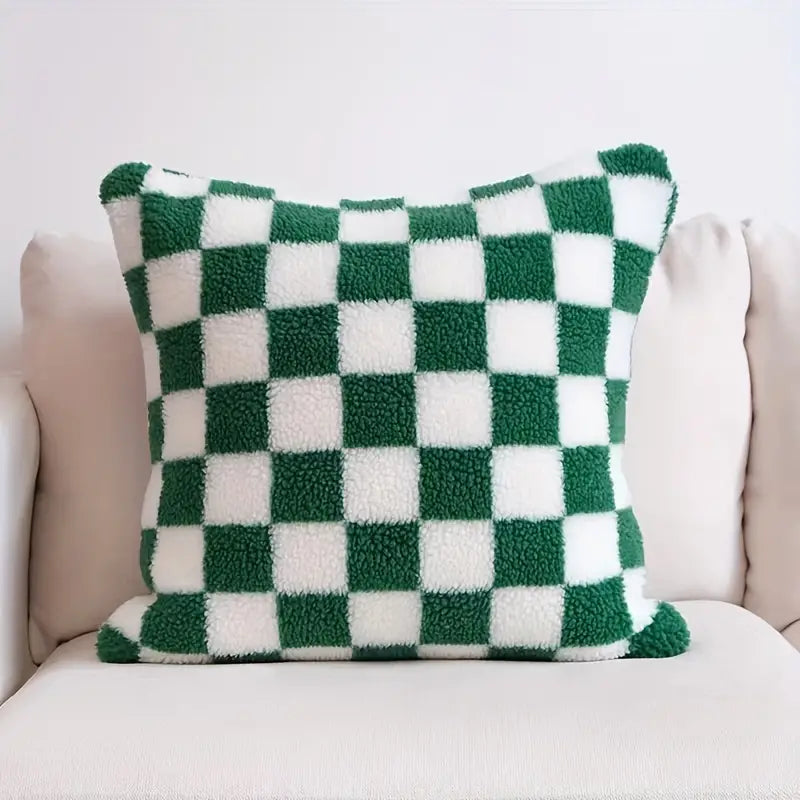 Luxurious Faux Fur Pillowcase | Checkerboard Design for Cozy Elegance