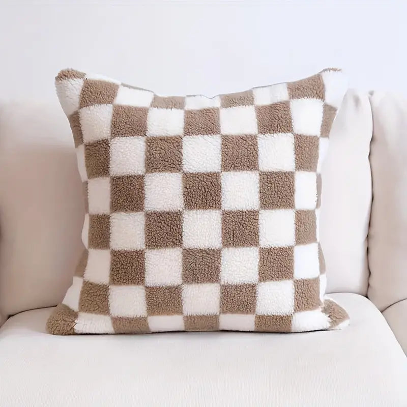 Luxurious Faux Fur Pillowcase | Checkerboard Design for Cozy Elegance