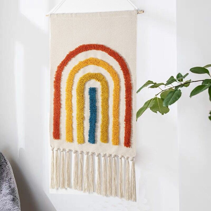 Macrame Tassel Wall Tapestry | Geometric Design with Durable Cotton Linen | Elegant Wall Art for Bohemian Home Décor