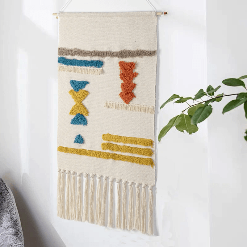 Macrame Tassel Wall Tapestry | Geometric Design with Durable Cotton Linen | Elegant Wall Art for Bohemian Home Décor
