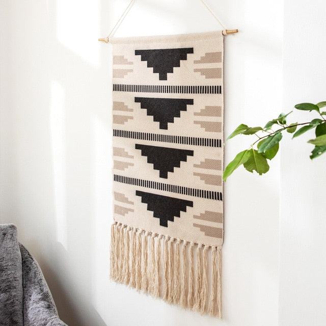Macrame Tassel Wall Tapestry | Geometric Design with Durable Cotton Linen | Elegant Wall Art for Bohemian Home Décor