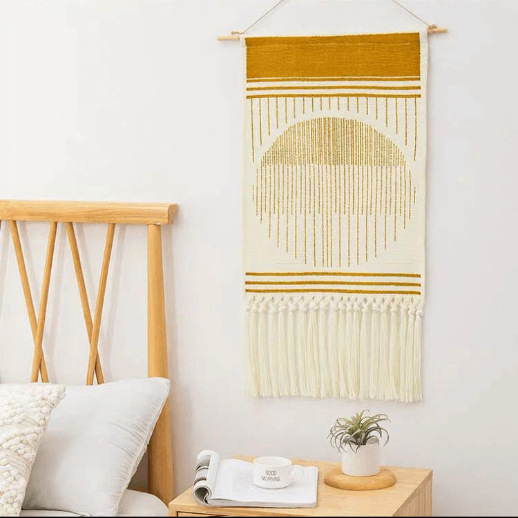 Macrame Tassel Wall Tapestry | Geometric Design with Durable Cotton Linen | Elegant Wall Art for Bohemian Home Décor
