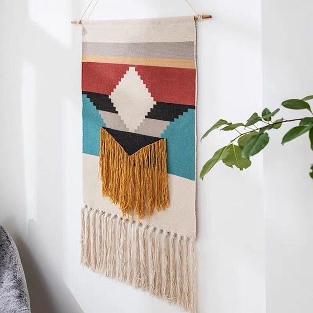 Macrame Tassel Wall Tapestry | Geometric Design with Durable Cotton Linen | Elegant Wall Art for Bohemian Home Décor