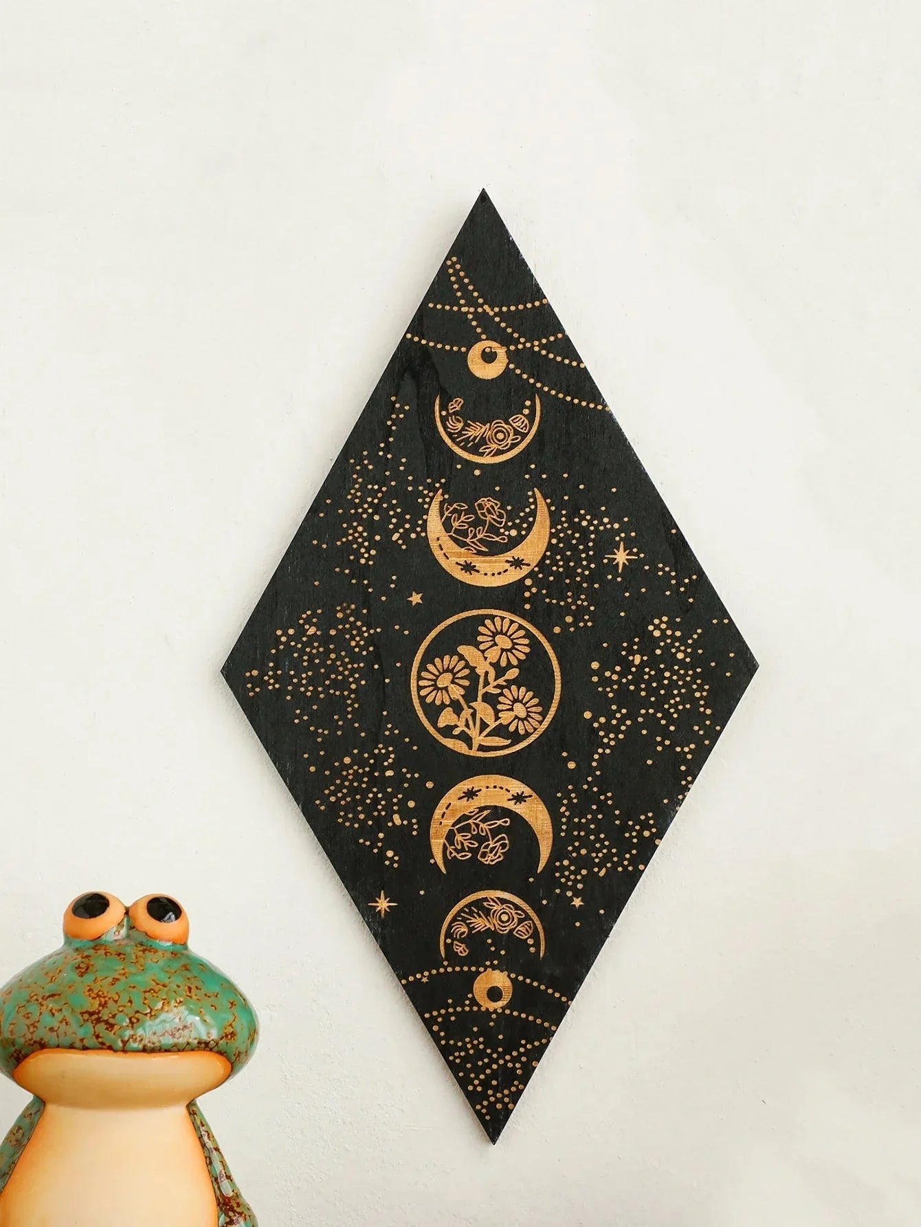 Moon Phases Wall Art | Black Wooden Decor with Premium Craftsmanship | Boho Aesthetic for Timeless Home Decoration