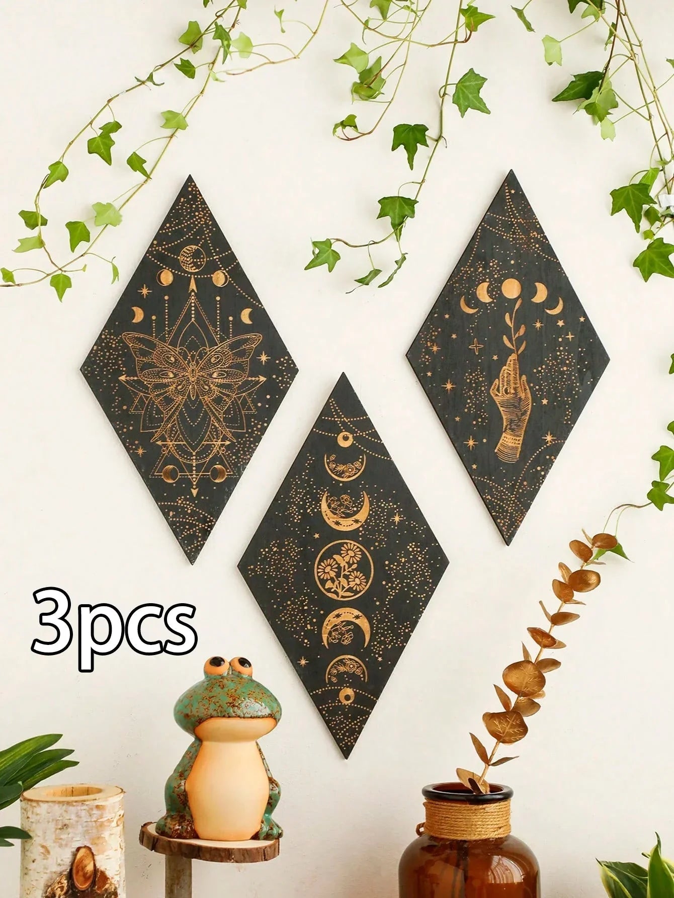 Moon Phases Wall Art | Black Wooden Decor with Premium Craftsmanship | Boho Aesthetic for Timeless Home Decoration