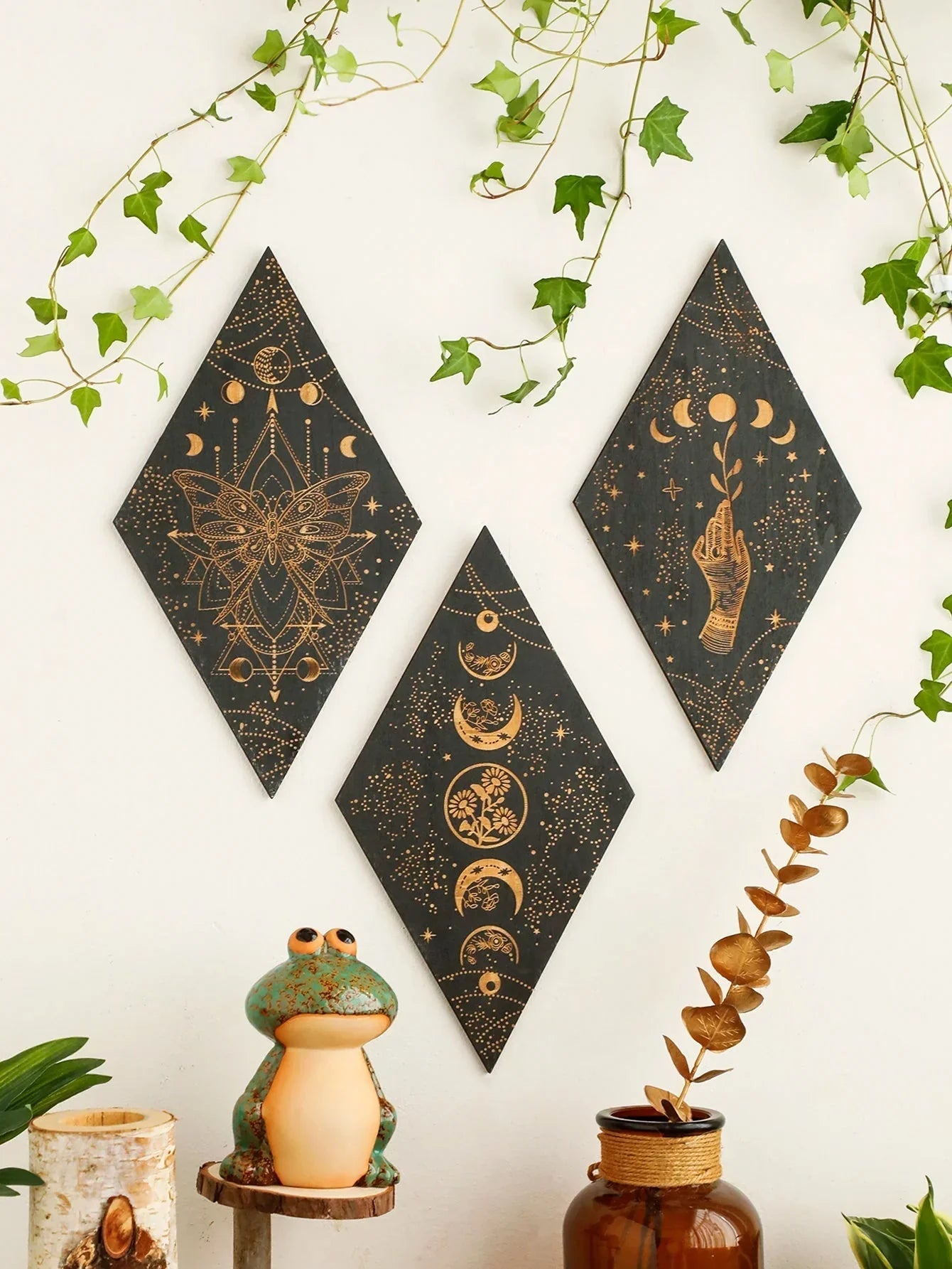 Moon Phases Wall Art | Black Wooden Decor with Premium Craftsmanship | Boho Aesthetic for Timeless Home Decoration