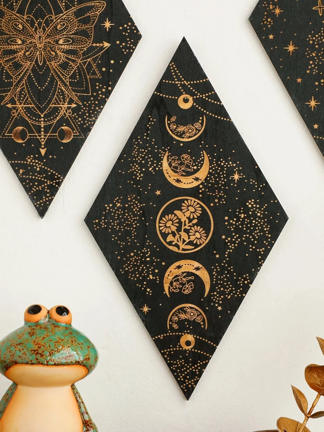 Moon Phases Wall Art | Black Wooden Decor with Premium Craftsmanship | Boho Aesthetic for Timeless Home Decoration