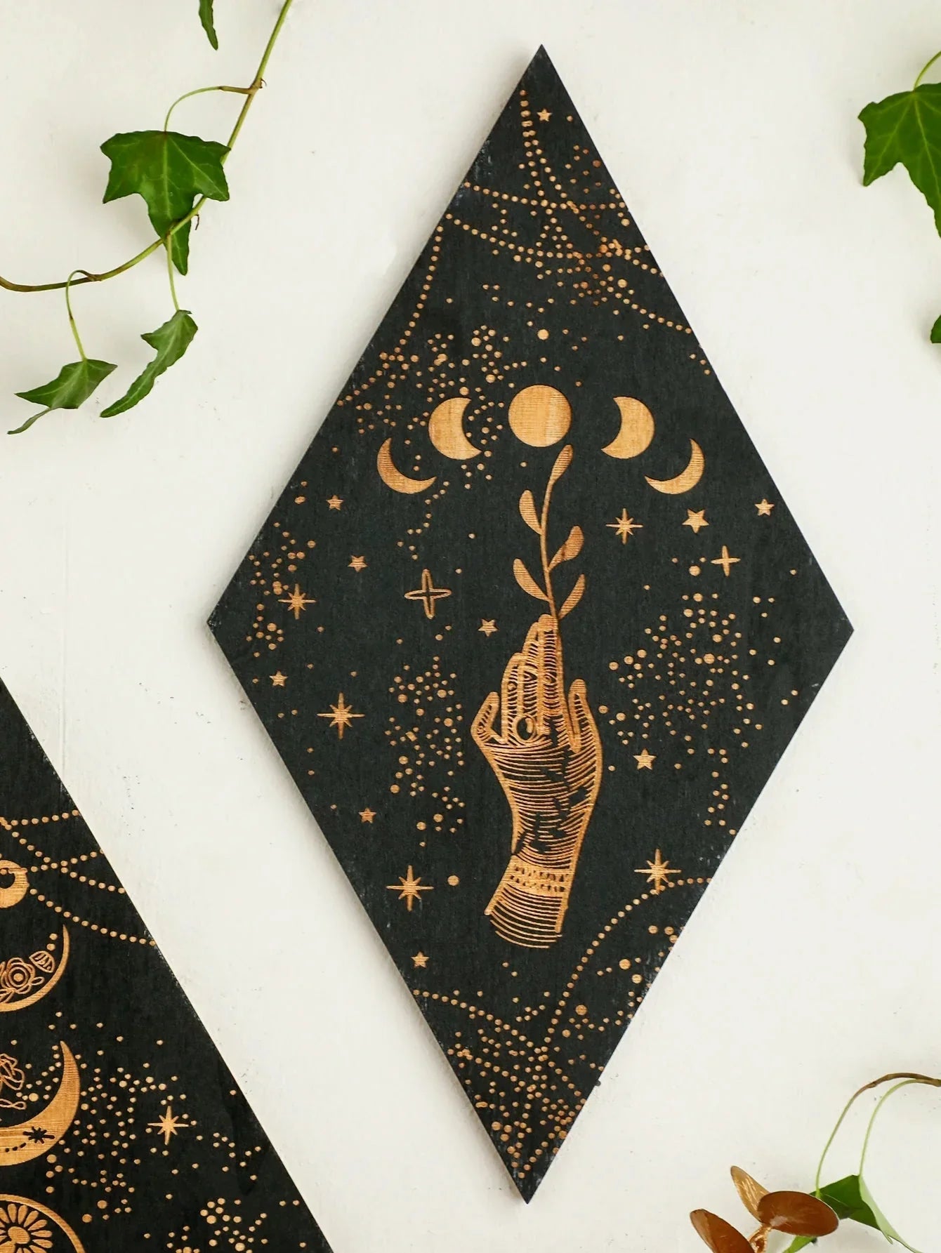 Moon Phases Wall Art | Black Wooden Decor with Premium Craftsmanship | Boho Aesthetic for Timeless Home Decoration