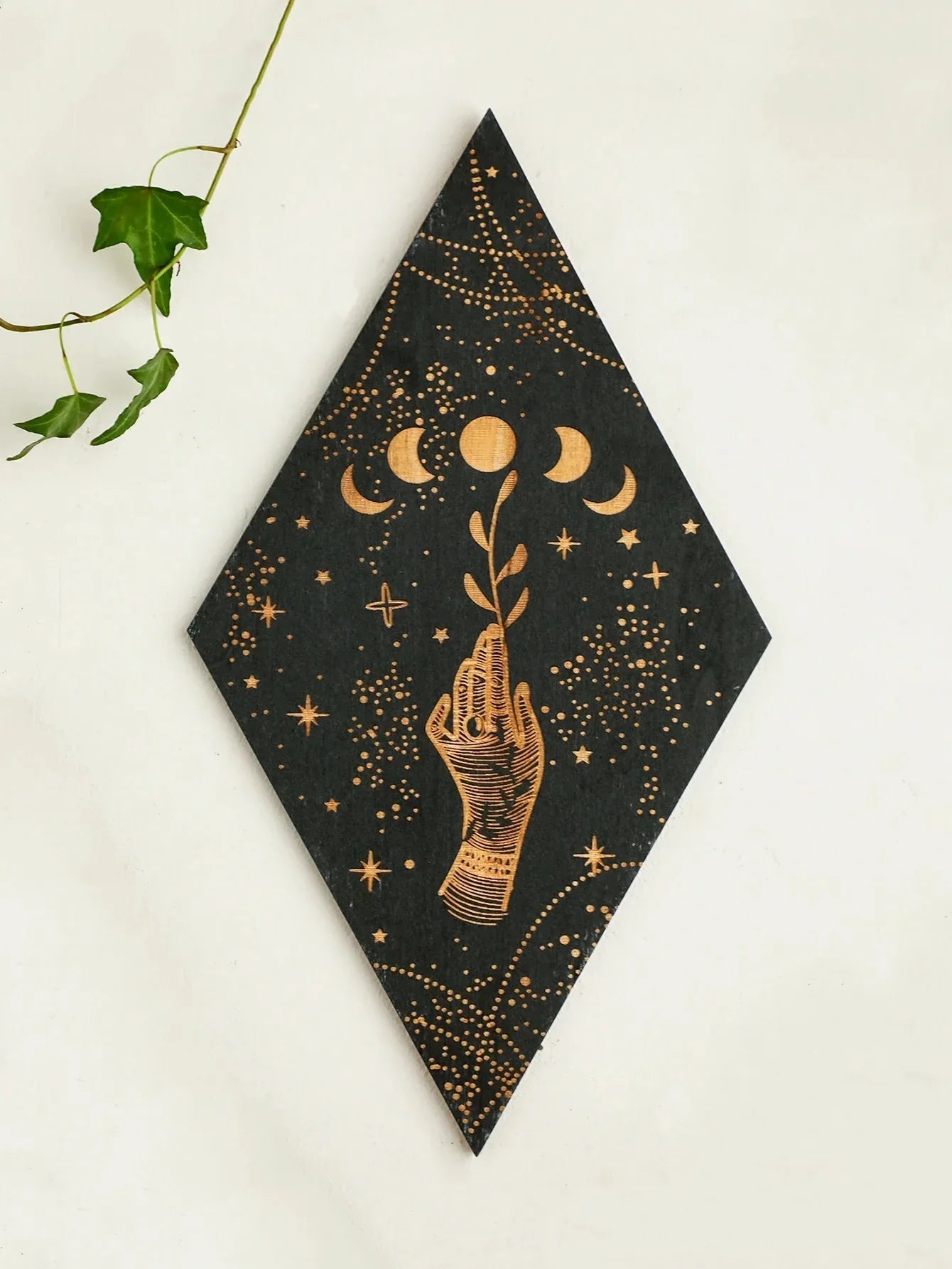 Moon Phases Wall Art | Black Wooden Decor with Premium Craftsmanship | Boho Aesthetic for Timeless Home Decoration