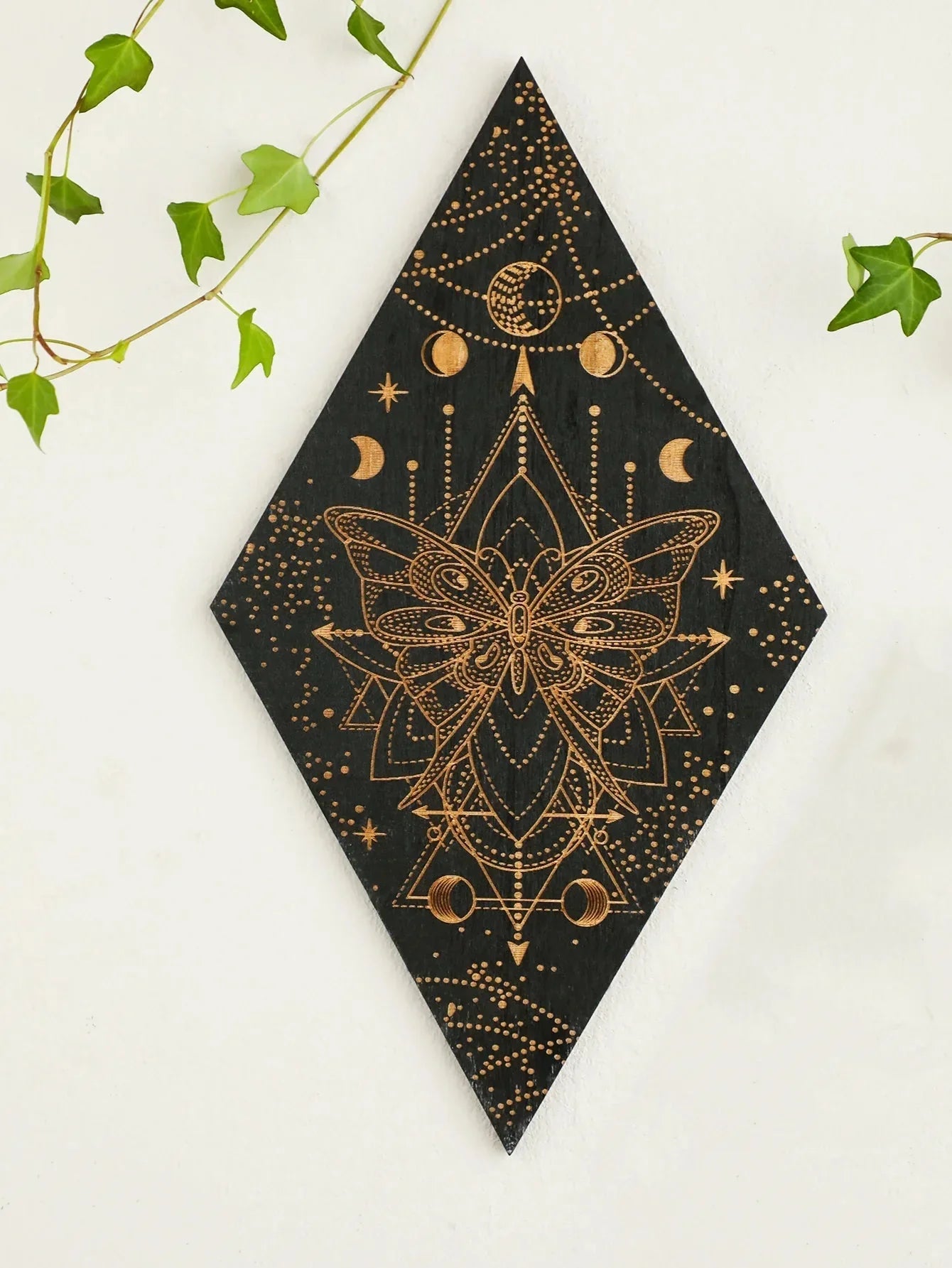 Moon Phases Wall Art | Black Wooden Decor with Premium Craftsmanship | Boho Aesthetic for Timeless Home Decoration
