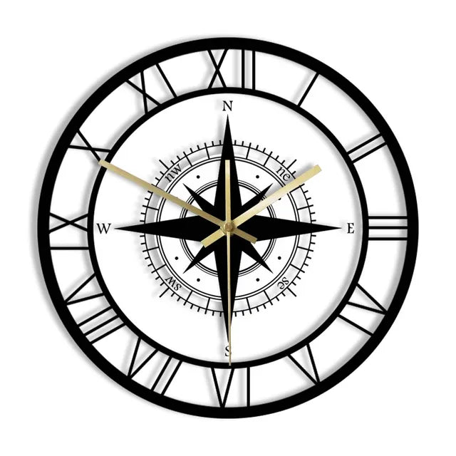 Nautical Compass Wall Clock Decor with Silent Function | Vintage Design for Timeless Elegance