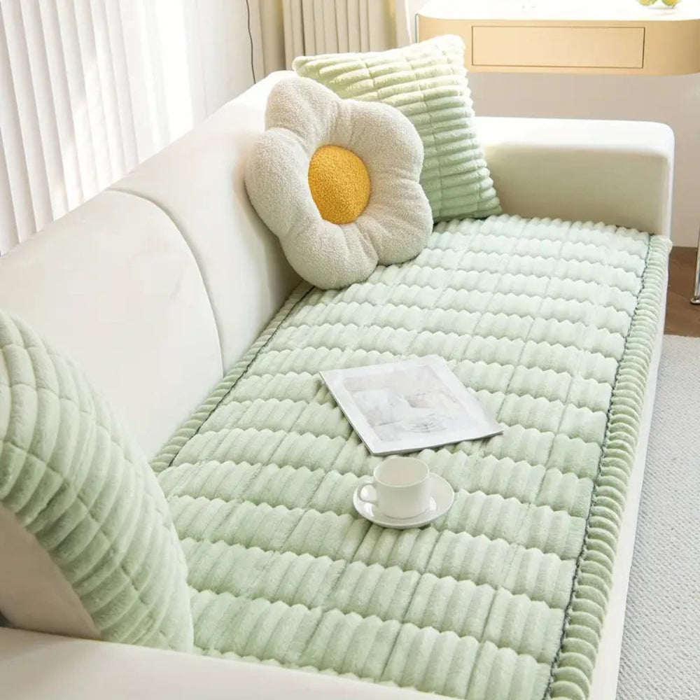 Plush Sofa Cover with Handcrafted Pleated Edges | Cozy Protection for Dogs