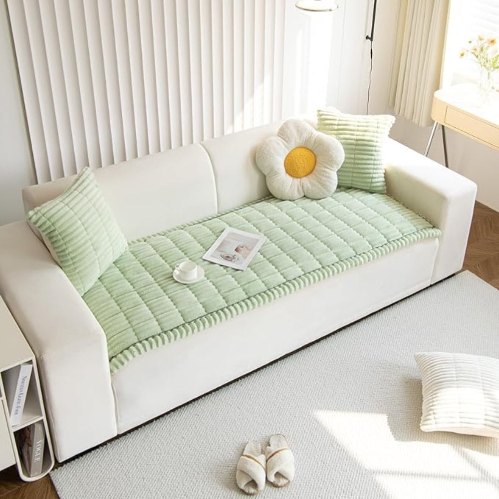 Plush Sofa Cover with Handcrafted Pleated Edges | Cozy Protection for Dogs